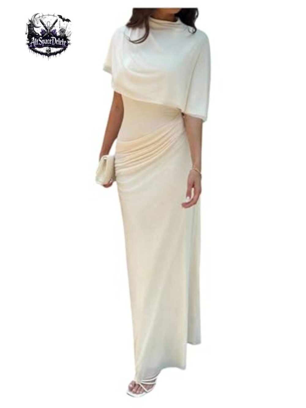 Elegant Draped Cape Bodycon Maxi Dress Formal Party